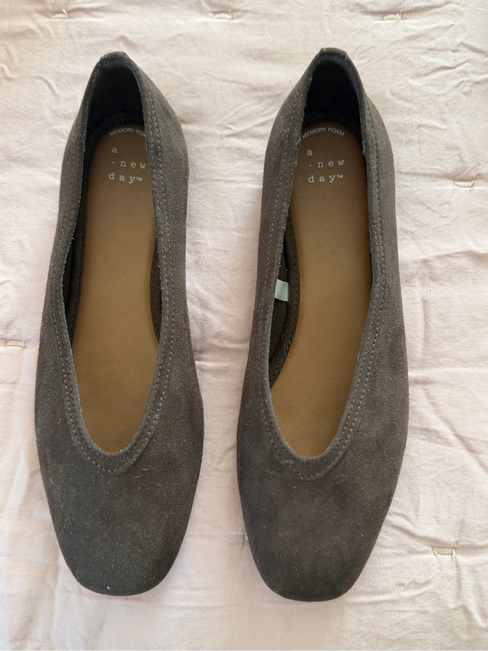 a new day Gray Suede Slip-On Ballet Flats. Worn 1 times. Run large.